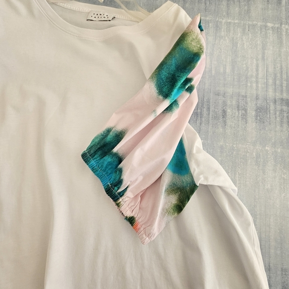 Tanya Taylor 3X White Tee Elevated T Shirt Watercolor Puff Sleeve Organic Cotton - Picture 6 of 12
